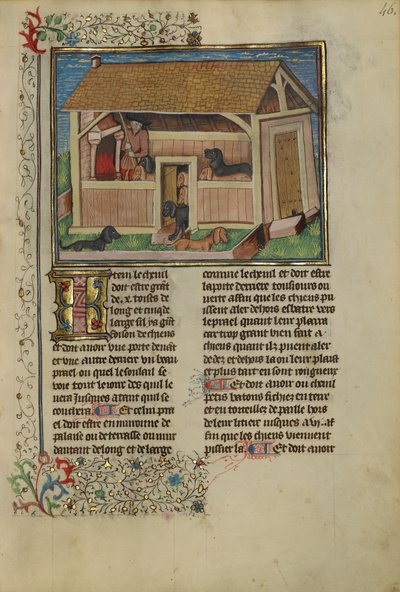 Un cacciatore che si prende cura dei cani in canile, c.1430-40 da French School