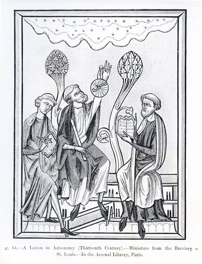 Una lezione di astronomia, dal Breviario di San Luigi, illustrazione da Scienza e Letteratura nel Medioevo e nel Rinascimento, scritto e inciso da Paul Lacroix, 1878 da French School
