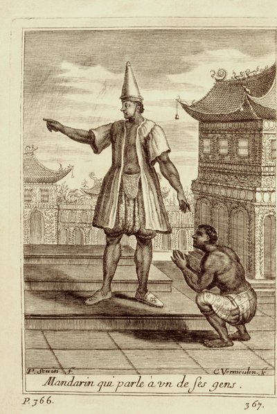 Un mandarino che parla con uno dei suoi, da Voyage du Siam des Peres Jesuites di Guy Tachard, 1688 da French School
