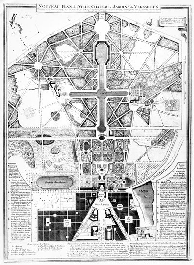 Un nuovo piano della città, castello e giardini di Versailles, 1714 da French School