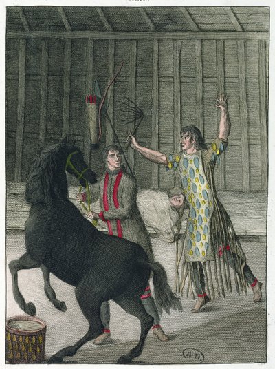 Uno sciamano che scaccia gli spiriti maligni di una persona malata, Siberia, c.1811 da French School