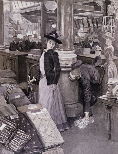 Un ladro in un grande magazzino a Parigi, illustrazione da Paradis des Dames, c.1895 da French School