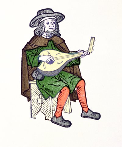 Un trovatore che suona il liuto, dal chantefable Aucassin et Nicolette, inizio XIII secolo da French School