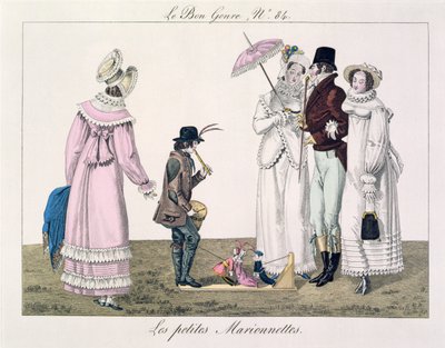 Un ragazzo che intrattiene con burattini danzanti, tavola 84 da Le Bon Genre, c.1810 da French School