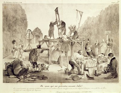 A ceux qui ses presentes verront, salut!, tavole 406 e 407, no.194, La Caricature, stampato da Delaunois da French School