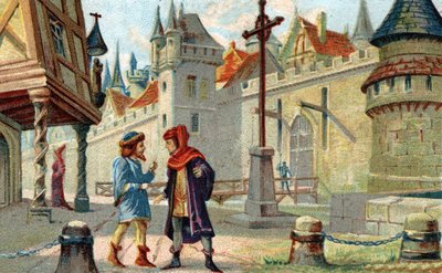 Una città nel Medioevo. Cromolitografia della fine del XIX secolo. da French School