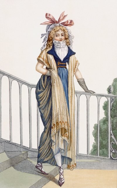 Abito da passeggio in stile campagnolo, illustrazione da Journal des Dames et des Modes, 1797 da French School