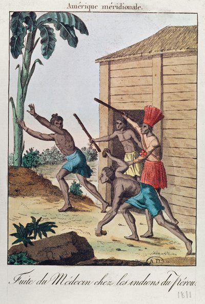 Un medico che fugge dagli indiani peruviani, 1811 da French School