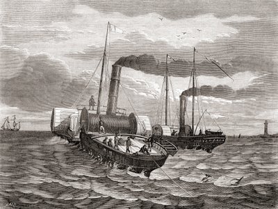 Un primo tentativo nel 1850 da parte della Anglo-French Telegraph Company di John Watkins Brett di posare la prima linea sotto il Canale della Manica, da Dover a Calais, utilizzando i rimorchiatori convertiti Goliath e Widgeon, da 