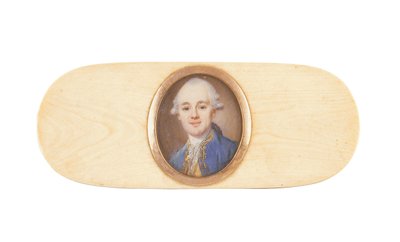 Un gentiluomo, detto essere Sir Robert Ainslie, Bt., inserito nel coperchio di una scatola da French School