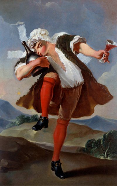 Una buona bottiglia di vino. Insegna di un mercante di vino. Pittura anonima circa 1760 da French School