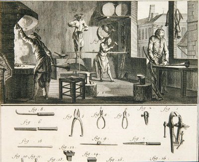 Laboratorio e strumenti di un cornamusaio, da 