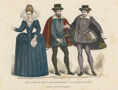 Una signora e due gentiluomini alla moda del 1605 da French School