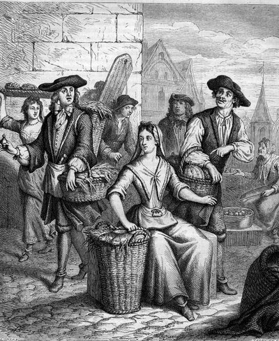 Una donna del mercato (una venditrice di pesce) nel XVII secolo da French School