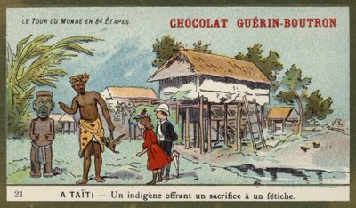 Un nativo che offre un sacrificio a un idolo, Tahiti da French School
