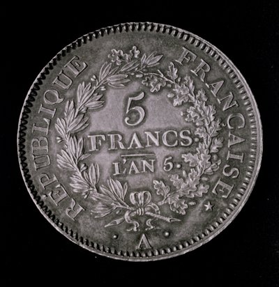 Una libbra di venti sols, equivalente al primo franco della Prima Repubblica (dritto) da French School