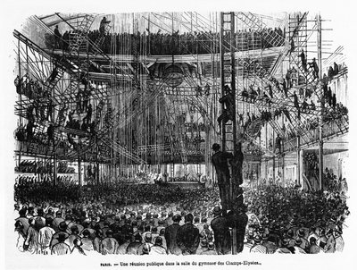 Una riunione pubblica nella sala della palestra degli Champs-Elysées a Parigi - in La Presse illustrée n°104, 30/10/1869, coll. Selva da French School