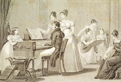 Una lezione di canto per giovani donne (incisione) da French School