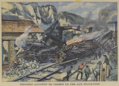 Un terribile incidente ferroviario negli Stati Uniti (litografia a colori) da French School