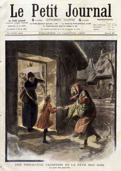 Una toccante tradizione della festa dei re: la parte dei poveri - in "Le Petit Journal" del 12/01/1908 (incisione) da French School