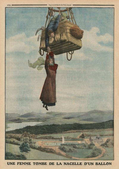Una donna che cade dalla gondola di un pallone, illustrazione di copertina posteriore da 