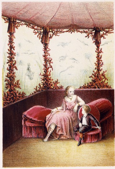 Una donna che parla con un ragazzo - in “Viaggio al fondo del mare” di H. de la Blanchère da French School