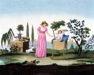 Una giovane madre con il suo neonato. Arti deco. circa 1810 da French School