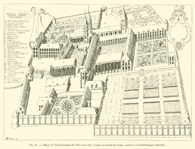 Abbazia di Saint-Germain des Pres verso il 1630, da un disegno dell