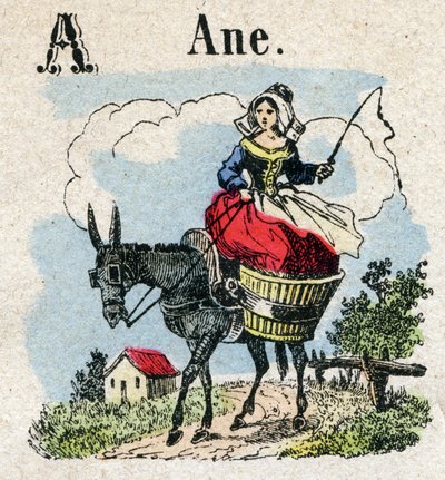 Abecedario. Lettera A come Asino. Piccolo alfabeto enciclopedico, serie popolare. Immagini di Epinal, fine XIX secolo da French School