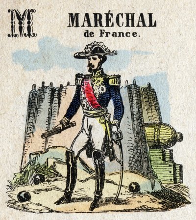 Abecedario. Lettera M come Maresciallo di Francia. Piccolo alfabeto enciclopedico, serie popolare. Immagini di Epinal, fine XIX secolo da French School