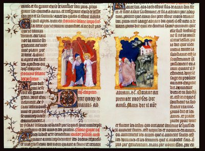 Abramo e Sara lasciano Ur dei Caldei per Canaan, dalla Bibbia di Jean de Sy, c.1355 da French School
