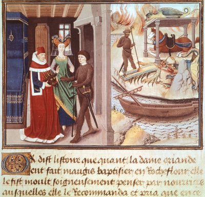 Attore con costume da diavolo, miniatura dal Ciclo di Renaud de Montauban, Francia XV secolo da French School