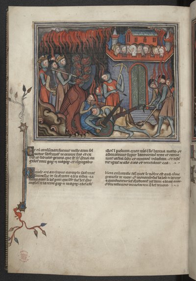 Miniatura degli eserciti del Cielo che combattono il drago (Apocalisse XIX:19-20), dall