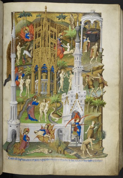 Scene dalla Creazione e dalla Caduta, Adamo ed Eva, e i loro figli, Caino e Abele, dal Libro delle Ore (Le Ore di Bedford) c.1410-30 da French School