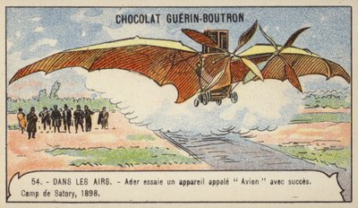 Ader compie un volo di successo con la sua macchina volante Avion, Camp de Satory, Francia da French School