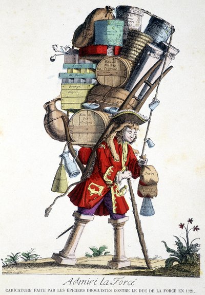 Ammirare la forza. Cartone realizzato dai farmacisti contro il Duca di Forza nel 1721 da French School
