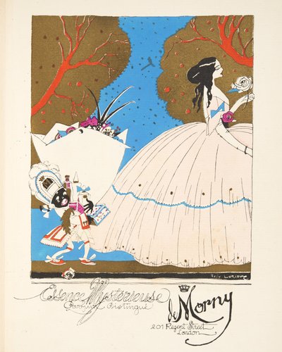 Pubblicità per "Essence Mysterieuse de Morny", da una collezione di tavole di moda da French School