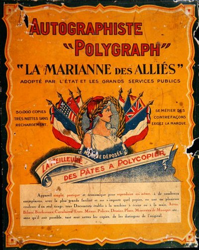 Pubblicità per una macchina copiatrice al tempo della Prima Guerra Mondiale da French School