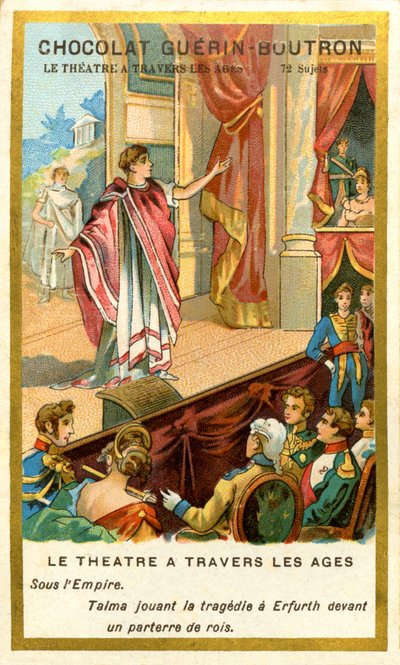Cromolitografia pubblicitaria dei cioccolati Guerin Boutron, il teatro attraverso i secoli, 72 soggetti, sotto l