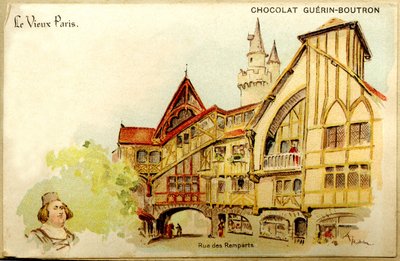 Cromolitografia Pubblicitaria dei Cioccolati Guerin Boutron, Il Vecchio Parigi, Rue des Remparts da French School