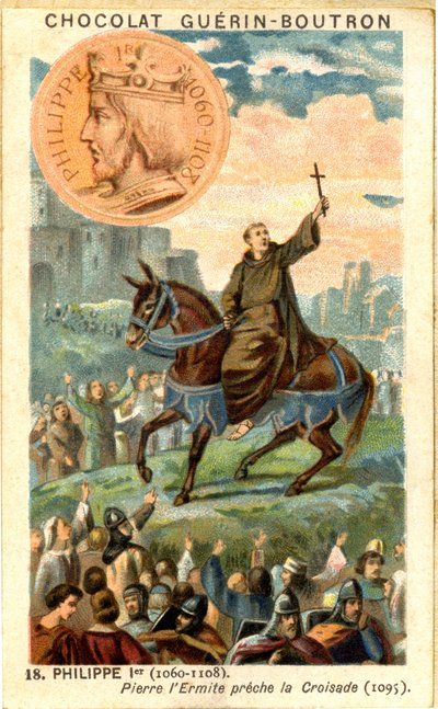 Cromolitografia pubblicitaria dei cioccolati Guerin Boutron, Filippo I re dei Franchi dal 1060 al 1108 Pierre l
