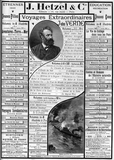 Pubblicità per i romanzi di Jules Verne avvicinandosi alla fine dell