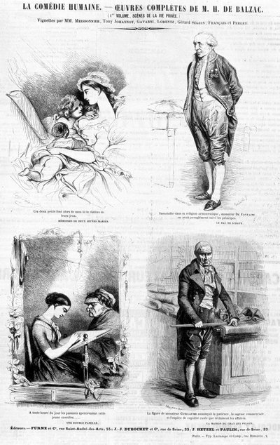 Pagina pubblicitaria per le opere di Balzac - in "Charivari", luglio 1842 da French School