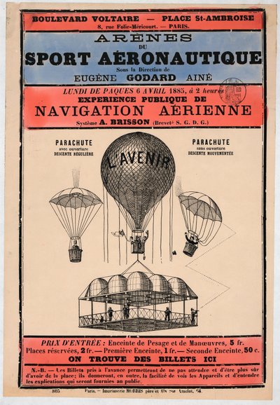 Esposizione di aeronautica a Parigi nel 1885 sotto la direzione di Eugene Godard, pub. 1885 da French School