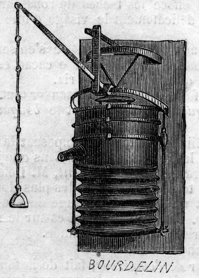 Macchina agricola: un mantice da forgia presentato al concorso agricolo di Parigi nel 1860. Incisione in "Le Monde Illustré" n°172 del 28 luglio 1860. da French School