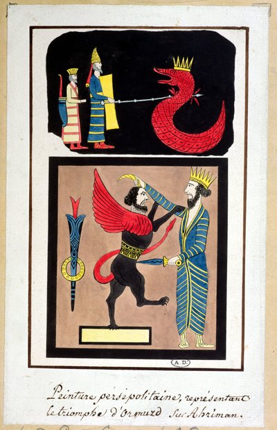 Ahura Mazda trionfante su Angra Mainyu, copia di un fregio da Persepoli da French School