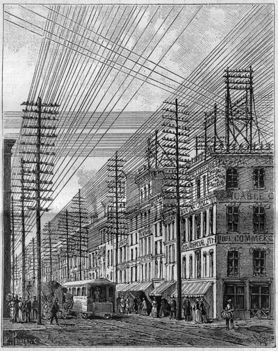 Fili elettrici aerei, a Filadelfia (Stati Uniti), all