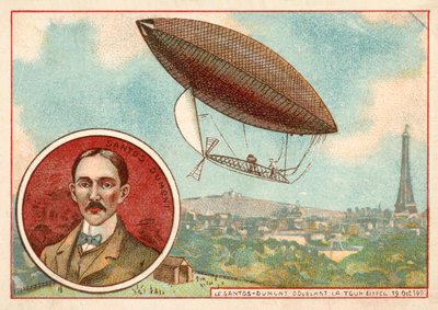 Il dirigibile di Alberto Santos-Dumont vola intorno alla Torre Eiffel, Parigi da French School
