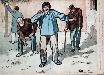 Alcolisti nel ricovero per poveri, copia di un dettaglio del dipinto murale del Dr Galtier-Boissiere sui pericoli dell