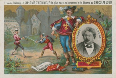 Alexandre Dumas e una scena da I tre moschettieri da French School